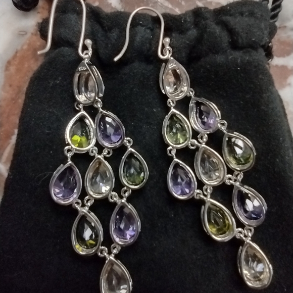 Banana Republic Sterling Citrinr, Peridot, Amethyst Chandelier Earrings - Picture 8 of 8